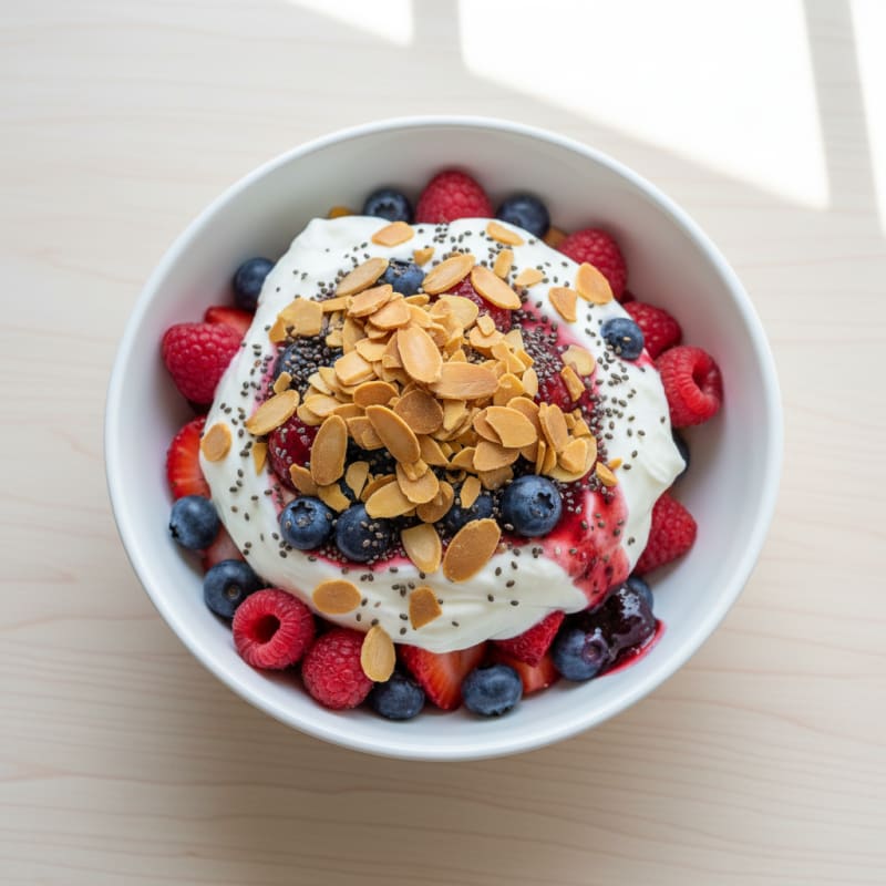 Creamy Greek Yogurt Protein Parfait with Mixed Berries and Almonds