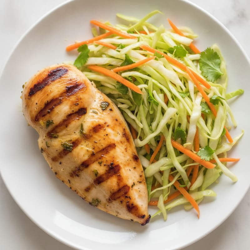 Grilled Chicken Breast with Crunchy Cabbage Slaw