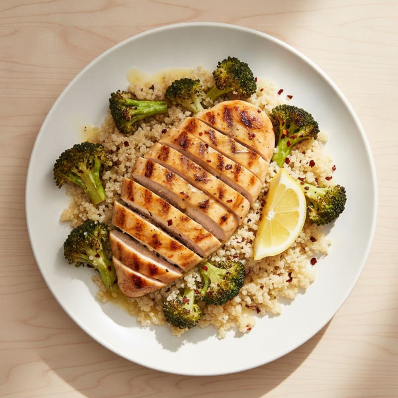Grilled Chicken and Quinoa Bowl with Roasted Broccoli