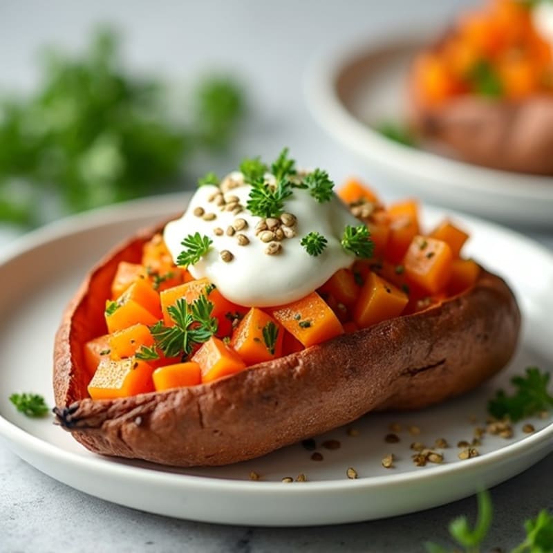 Crispy-Skinned Sweet Potato with Greek Yogurt and Herbs