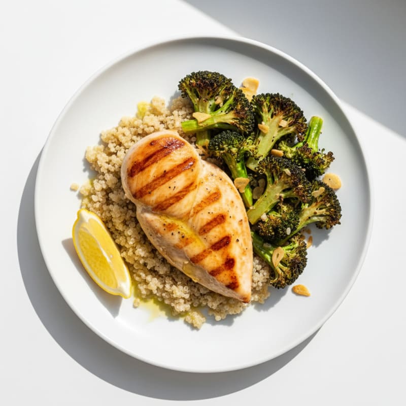 Grilled Chicken Breast with Quinoa and Roasted Broccoli