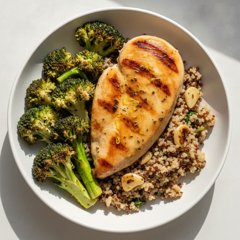 Grilled Chicken Breast with Roasted Broccoli and Quinoa