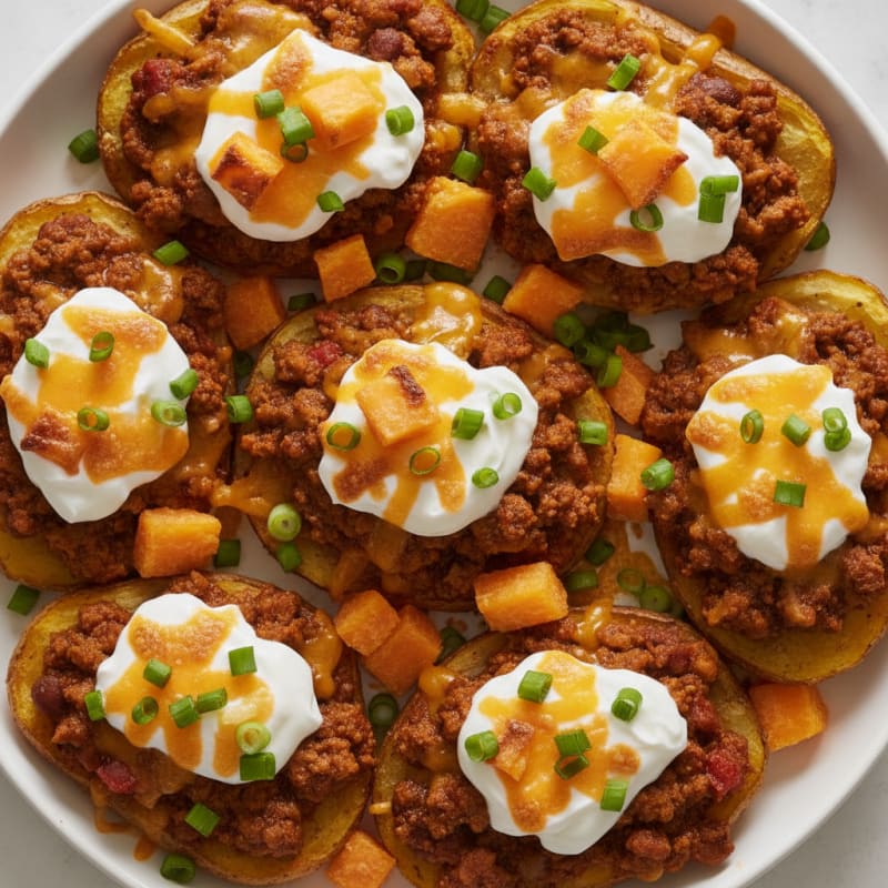 Loaded Chili Cheese Potato Skins
