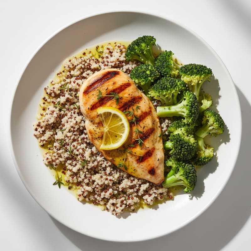 Grilled Chicken Breast with Quinoa and Steamed Broccoli
