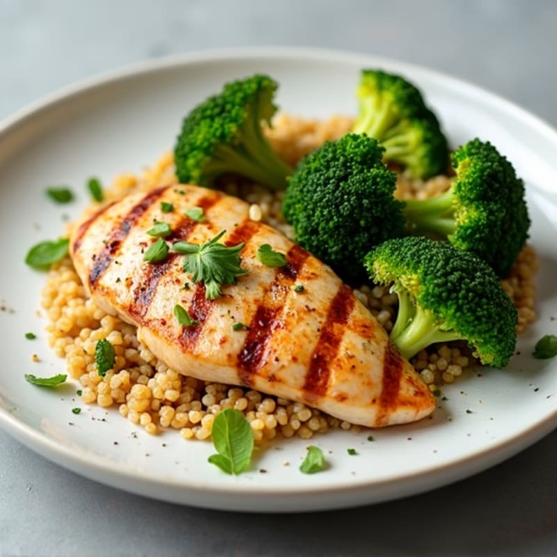 Grilled Chicken Breast with Quinoa and Roasted Broccoli