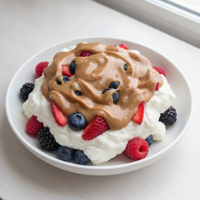 Greek Yogurt Protein Parfait with Mixed Berries and Almond Butter