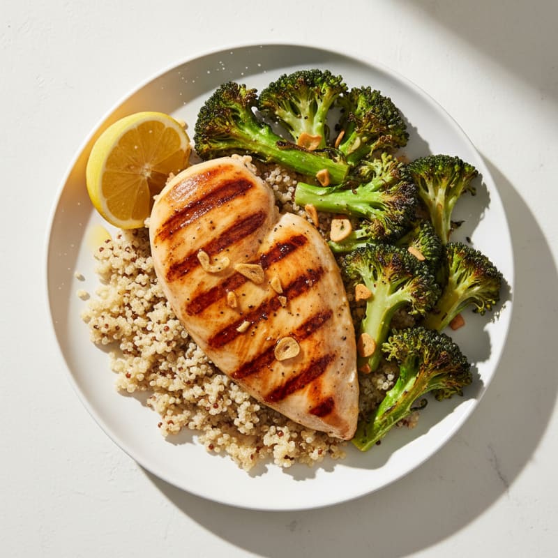 Grilled Chicken Breast with Roasted Broccoli and Quinoa