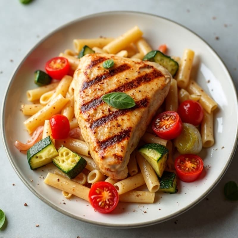 Creamy Spicy Chicken and Roasted Vegetable Pasta