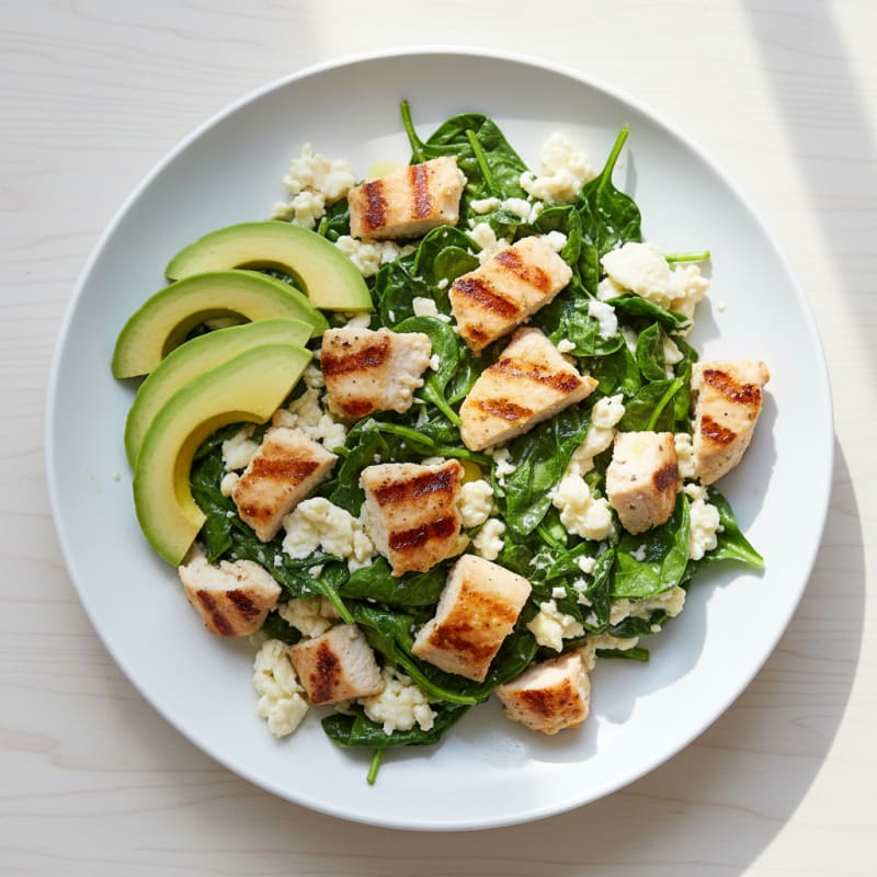 Egg White Spinach Scramble with Grilled Chicken