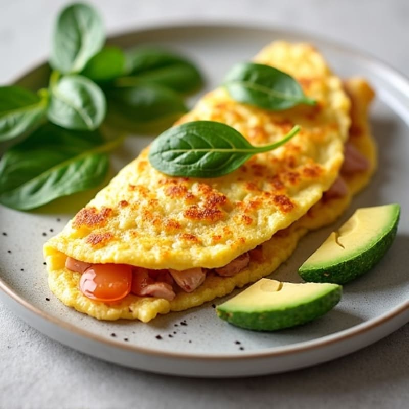 Crispy Egg White Omelet with Smoked Turkey and Baby Spinach
