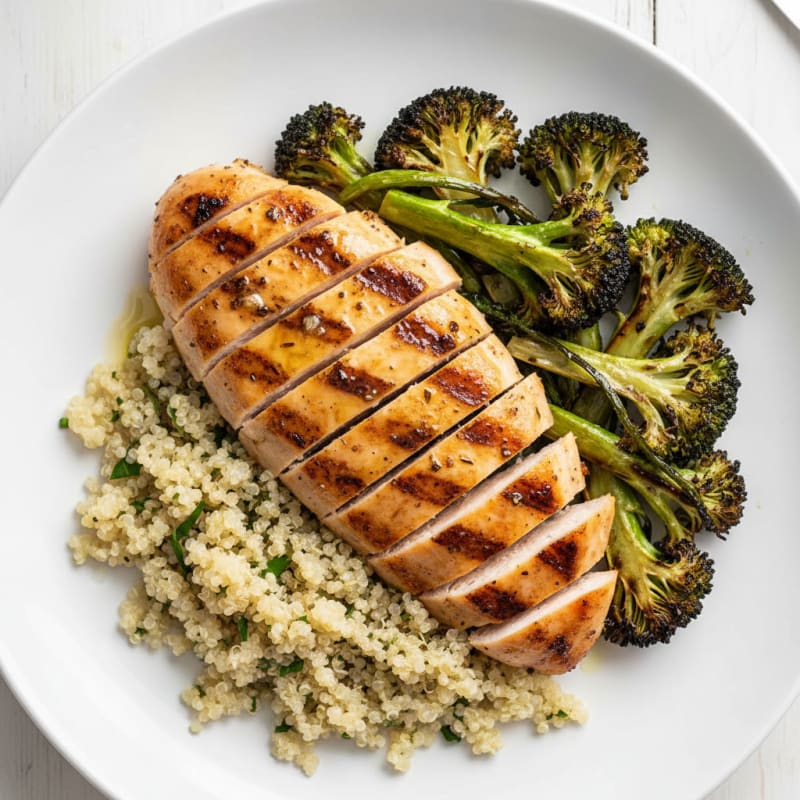 Grilled Chicken Breast with Quinoa and Roasted Broccoli