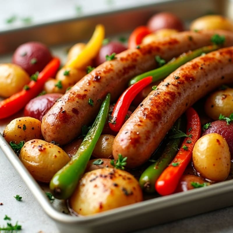 Sheet Pan Roasted Sausage with Crispy Potatoes and Bell Peppers