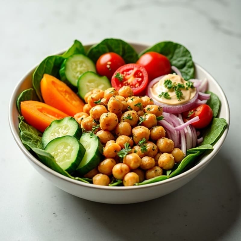 Crispy Chickpea & Fresh Veggie Bowl with Lemon-Tahini Dressing