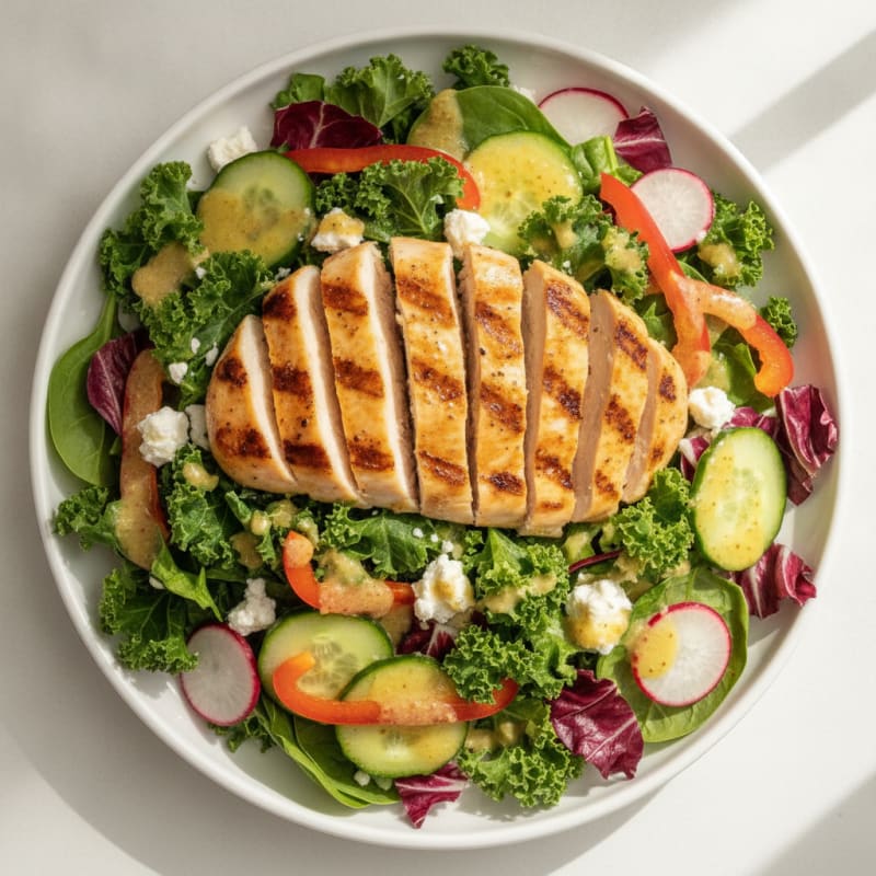 Grilled Chicken and Crunchy Vegetable Salad with Lemon Vinaigrette