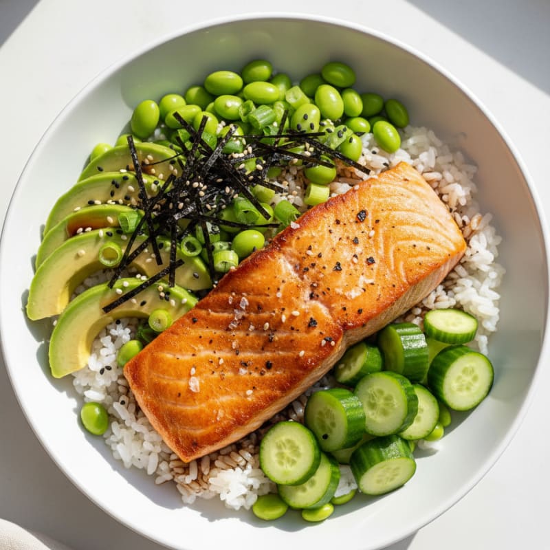 Sushi Rice Bowl with Salmon and Avocado
