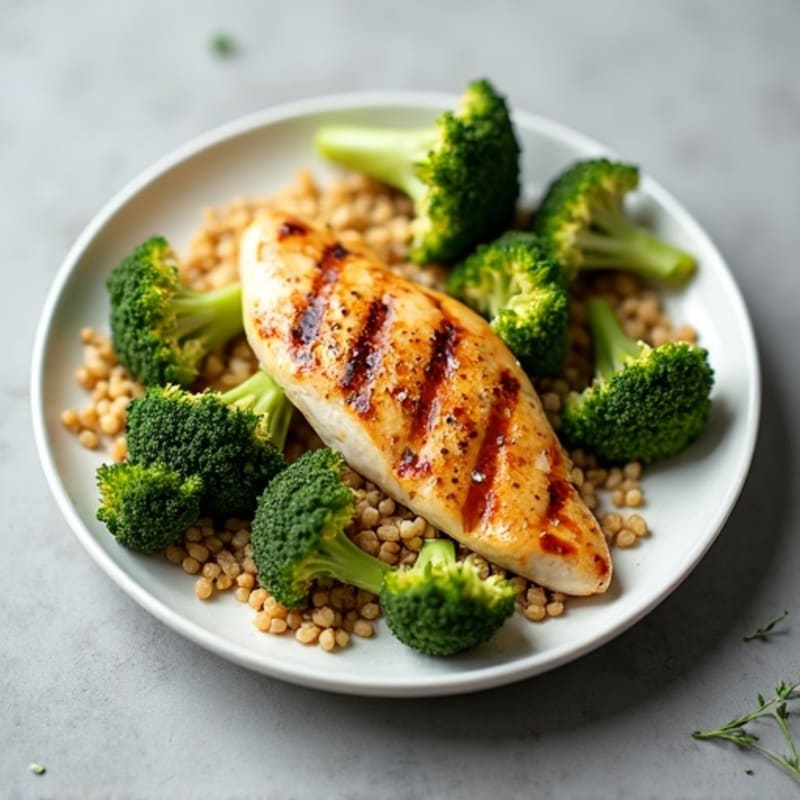 Grilled Chicken Breast with Roasted Broccoli and Quinoa