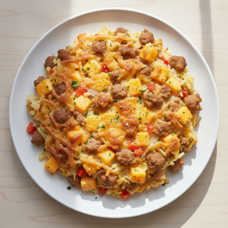 Sausage, Hash Brown and Cheddar Bake