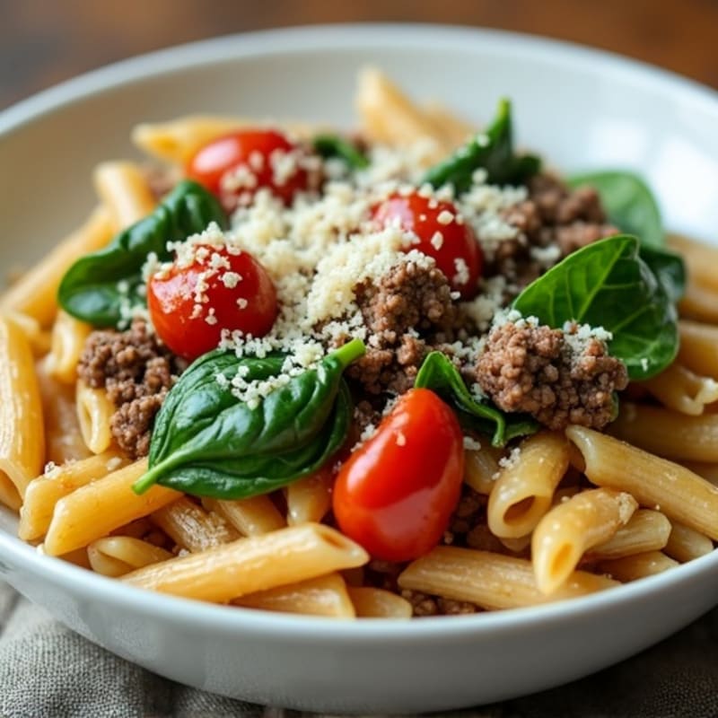 Ground Beef and Spinach Pasta with Parmesan