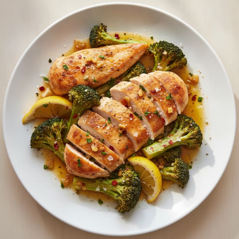 Roasted Broccoli with Garlic, Lemon, and Herb Chicken