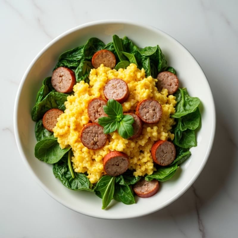Egg White Spinach Scramble with Turkey Sausage