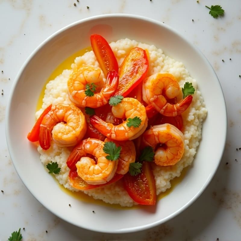 Spicy Shrimp with Creamy Grits and Sautéed Bell Peppers