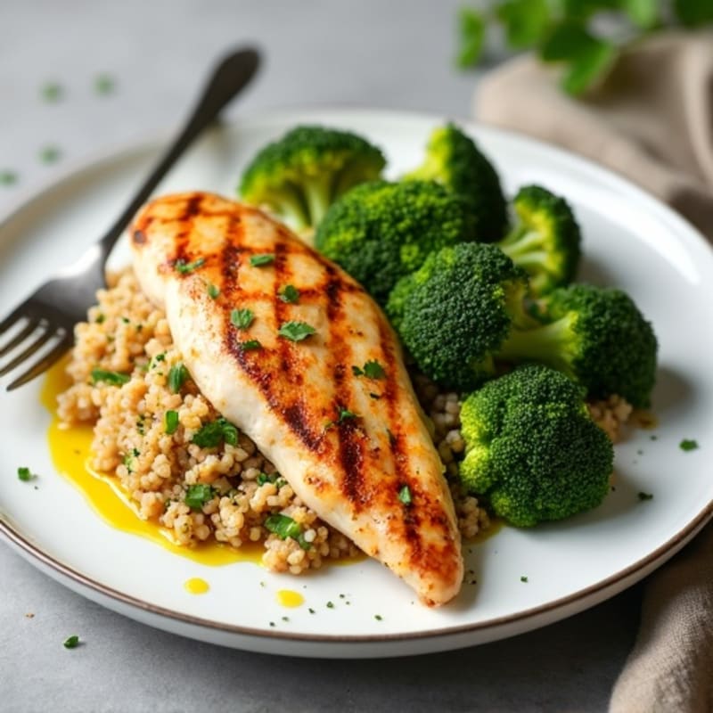 Grilled Chicken Breast with Quinoa and Roasted Broccoli