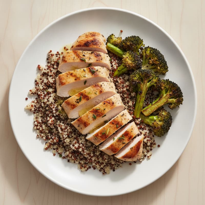 Grilled Chicken Breast with Quinoa and Roasted Broccoli