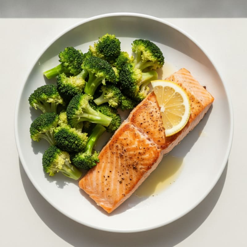 Pan-Seared Salmon with Steamed Broccoli and Lemon