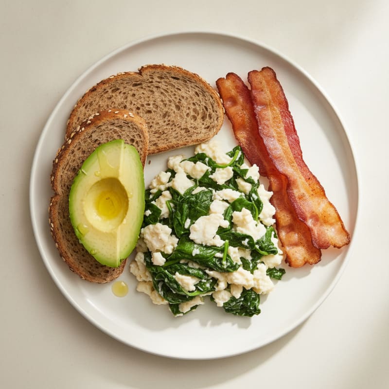 Egg White Spinach Scramble with Turkey Bacon