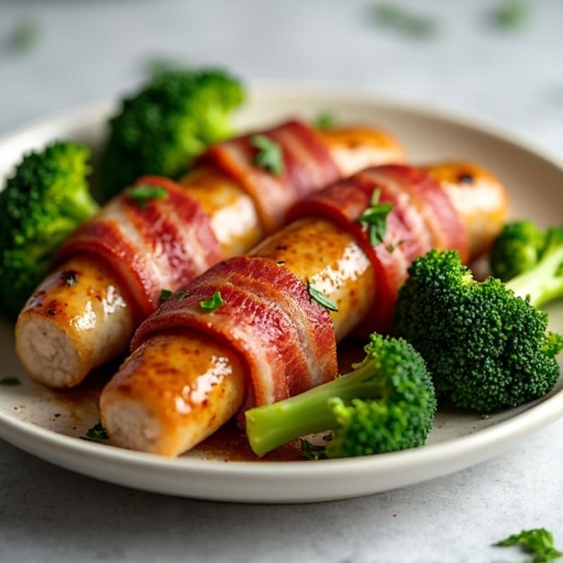 Crispy Turkey Bacon-Wrapped Chicken Sausage with Roasted Broccoli