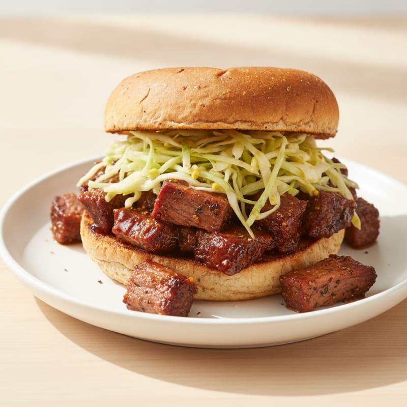 Slow Cooker Savory Chopped Brisket with Tangy Slaw