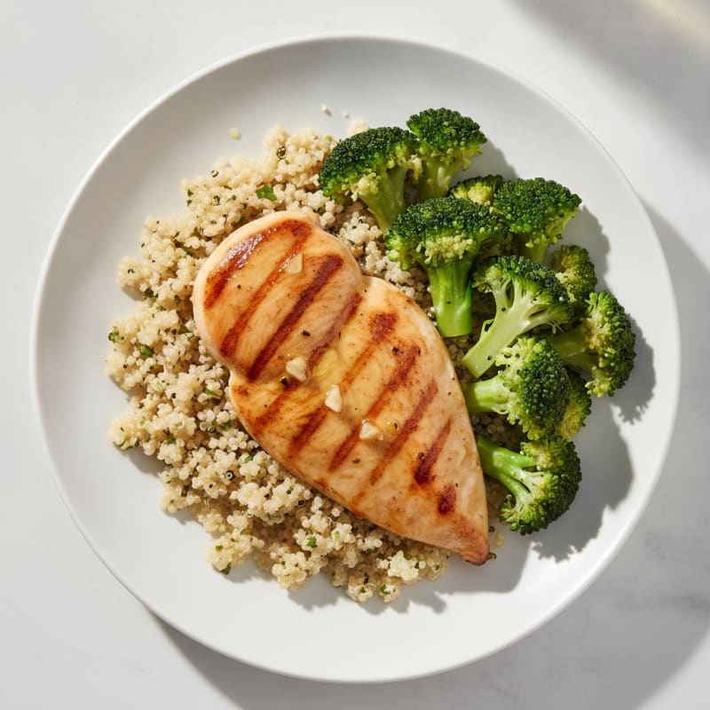 Grilled Chicken Breast with Quinoa and Steamed Broccoli