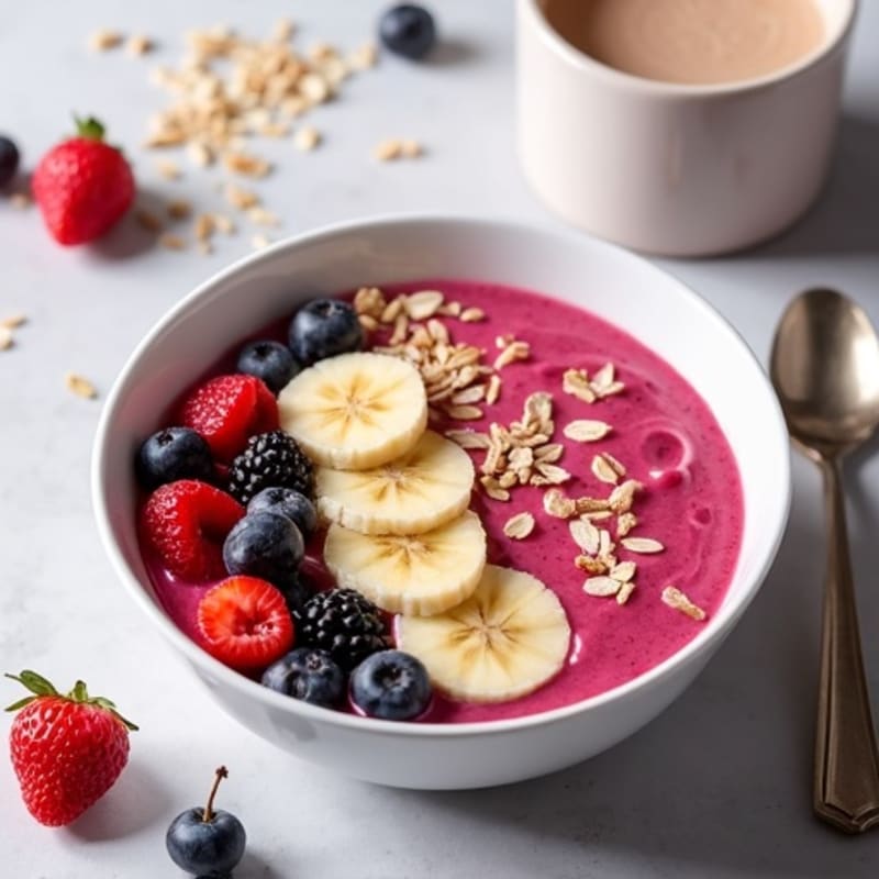 Creamy Berry Protein Smoothie Bowl with Toasted Coconut and Seeds