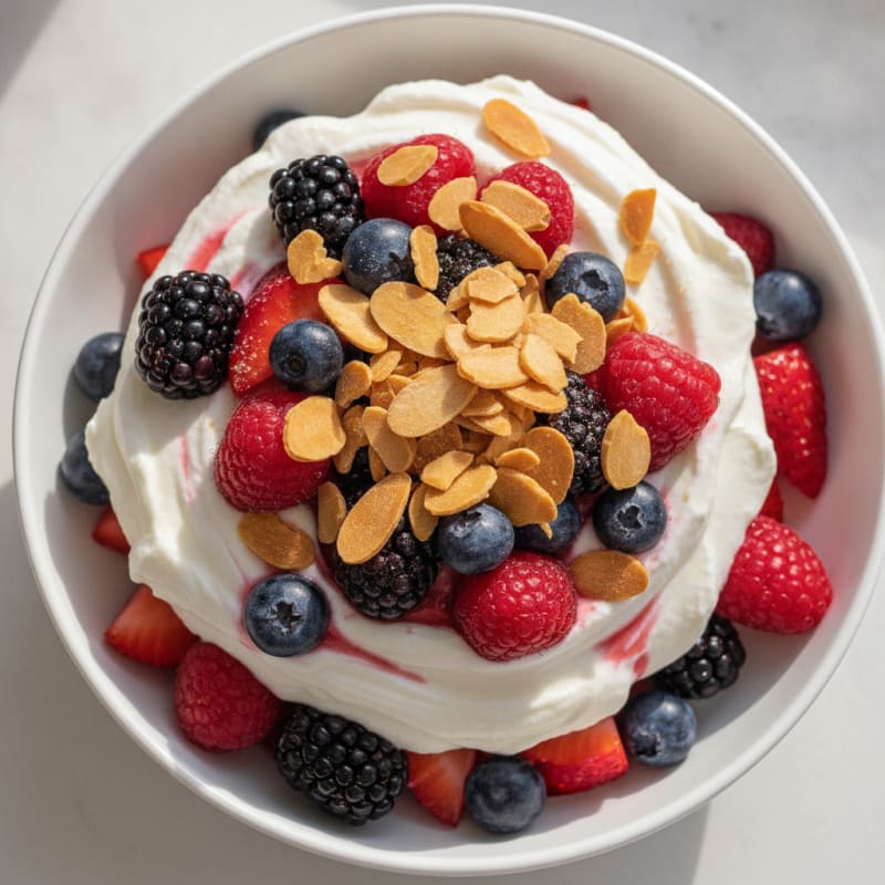 Greek Yogurt Protein Parfait with Mixed Berries and Almonds