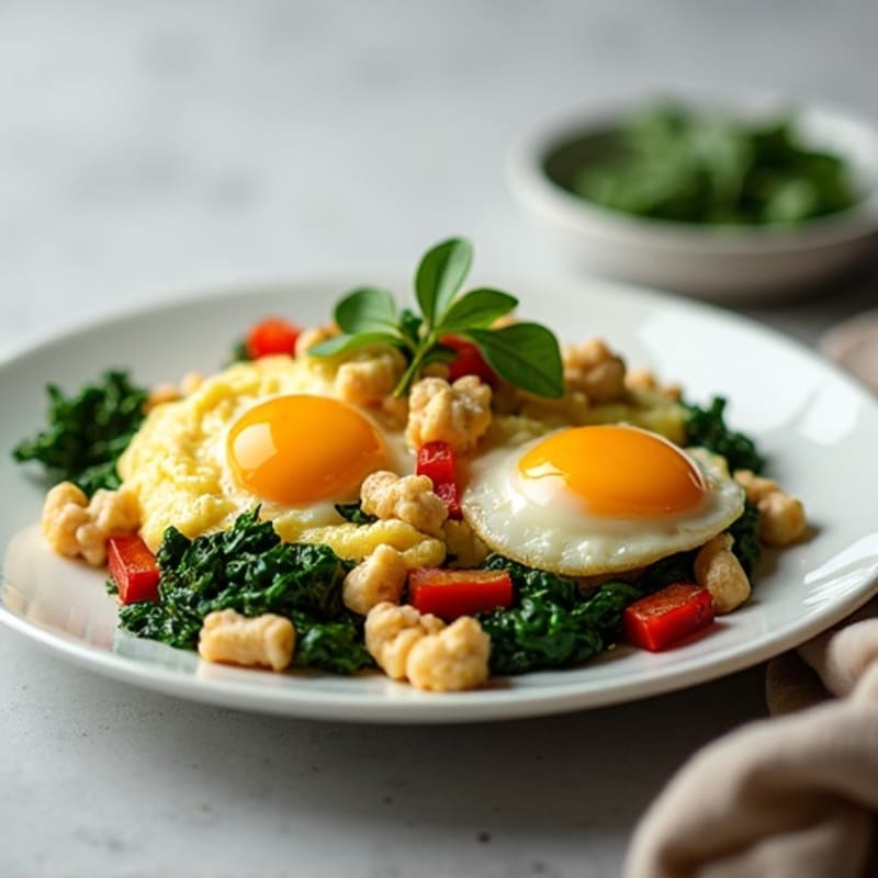 Cottage Cheese and Egg Scramble with Spinach and Roasted Peppers