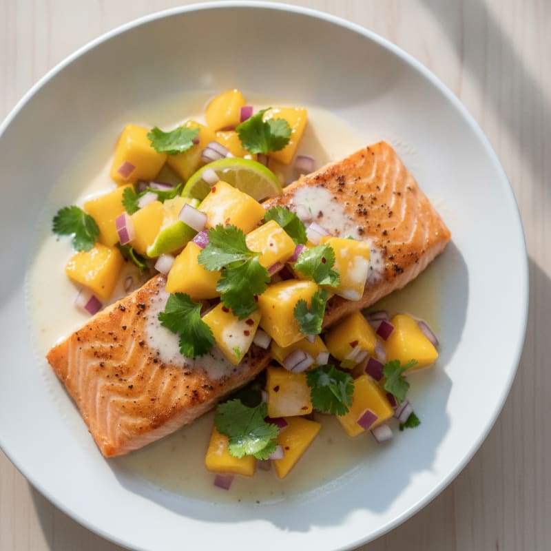 Pan-Seared Salmon with Coconut Mango Salsa