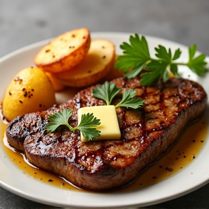 Garlic Butter Pan-Seared Steak with Crispy Roasted Potatoes