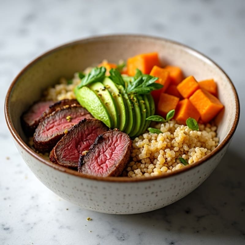 Grilled Beef and Quinoa Bowl with Roasted Sweet Potato