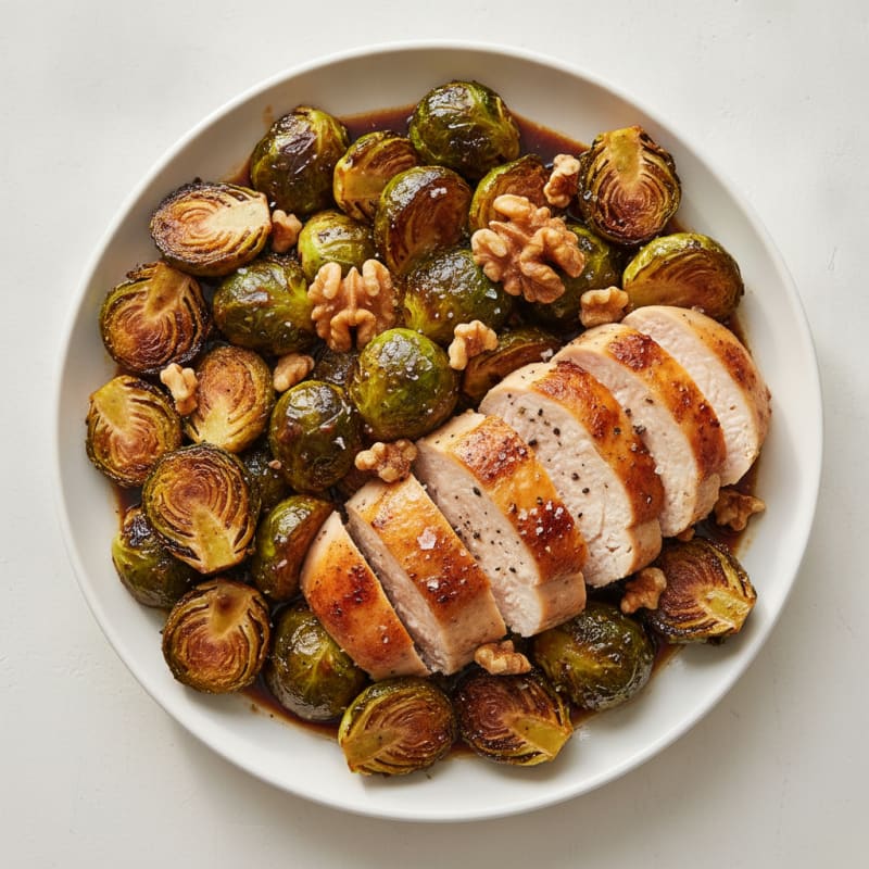 Balsamic Glazed Brussels Sprouts with Roasted Chicken