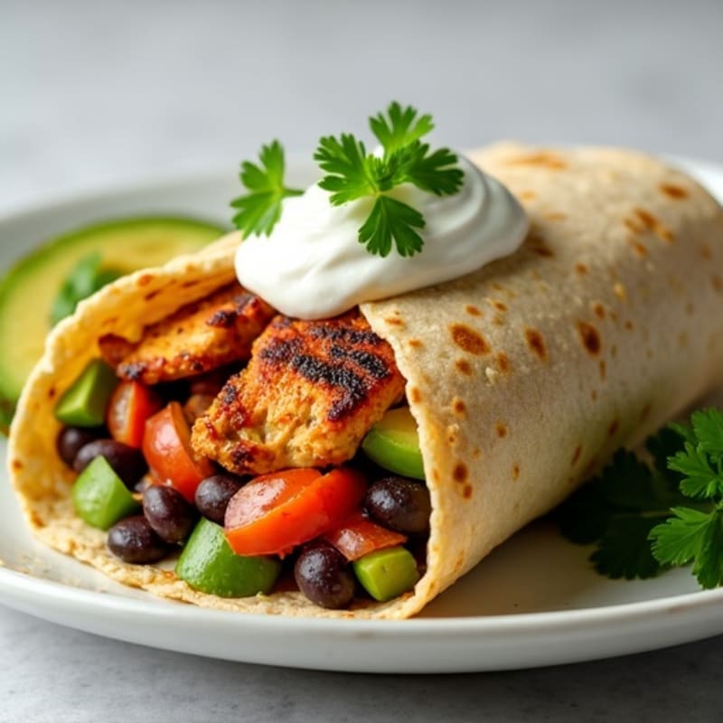 Spicy Chicken and Black Bean Burrito Wrap with Creamy Avocado
