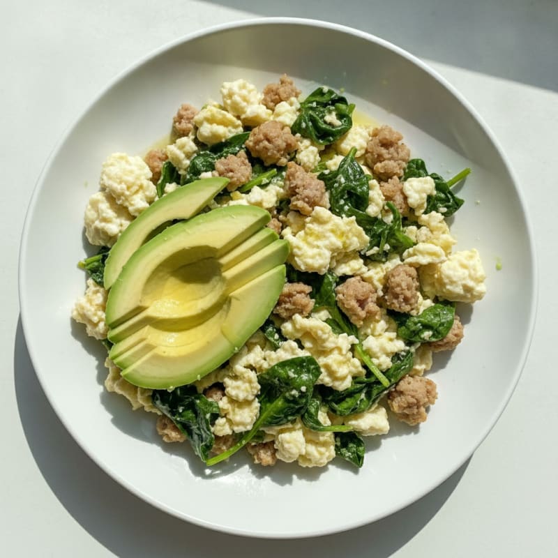 Egg White and Turkey Sausage Scramble with Spinach and Avocado