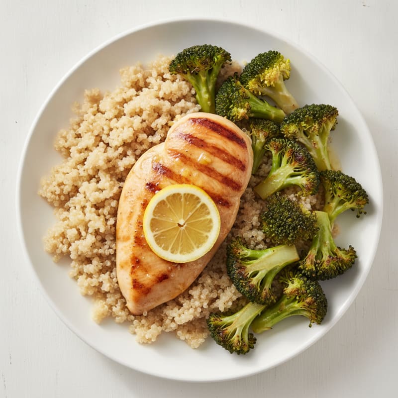 Grilled Chicken Breast with Roasted Broccoli and Quinoa