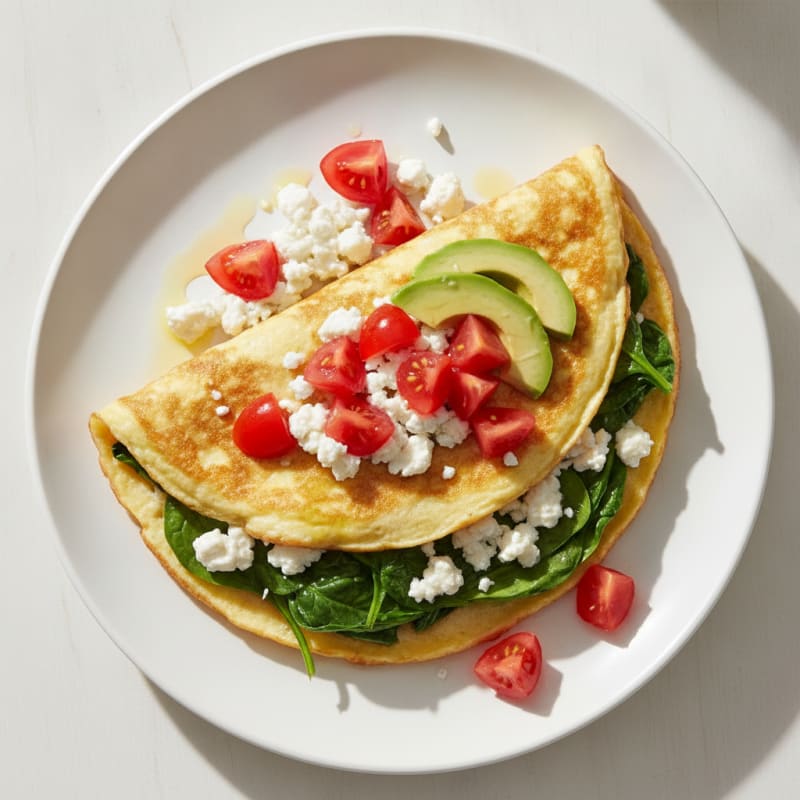 Egg White Spinach Omelette with Cottage Cheese and Fresh Tomatoes