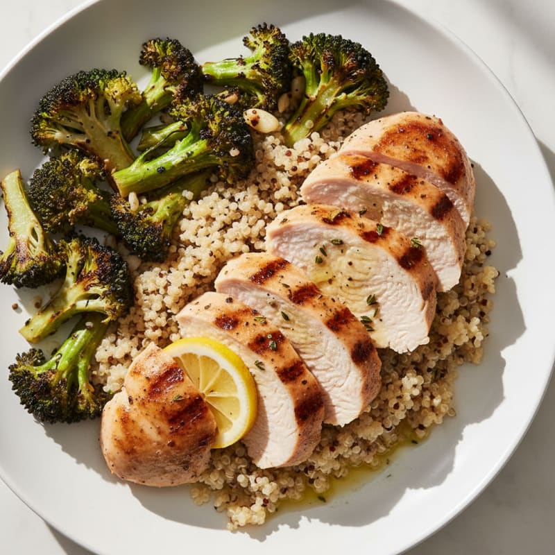 Grilled Turkey Breast with Quinoa and Roasted Broccoli