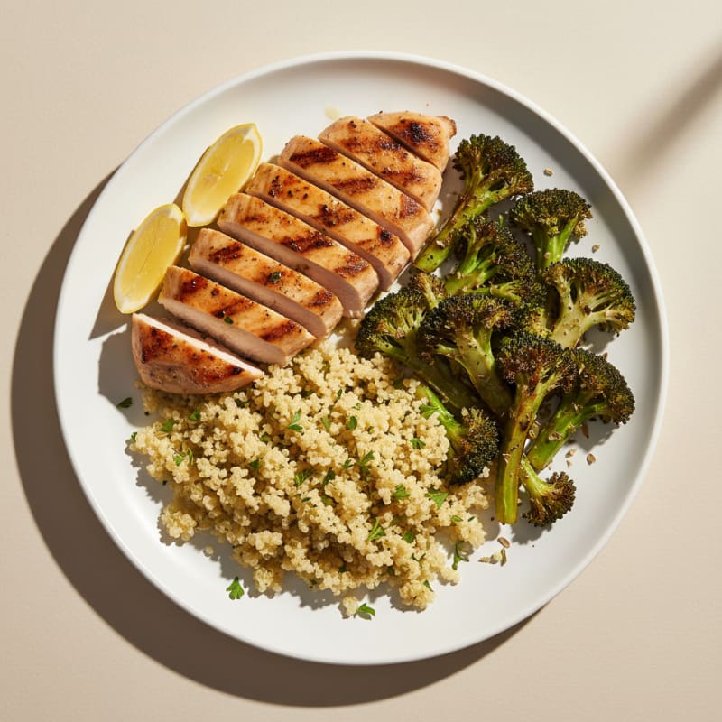 Grilled Chicken Breast with Quinoa and Roasted Broccoli