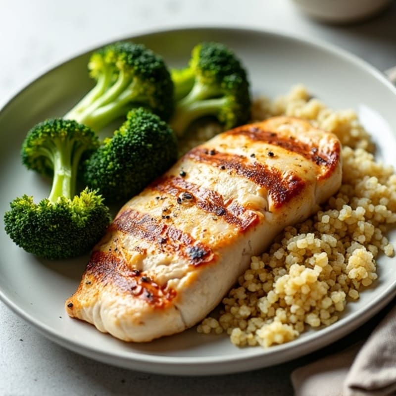 Grilled Chicken Breast with Roasted Broccoli and Quinoa