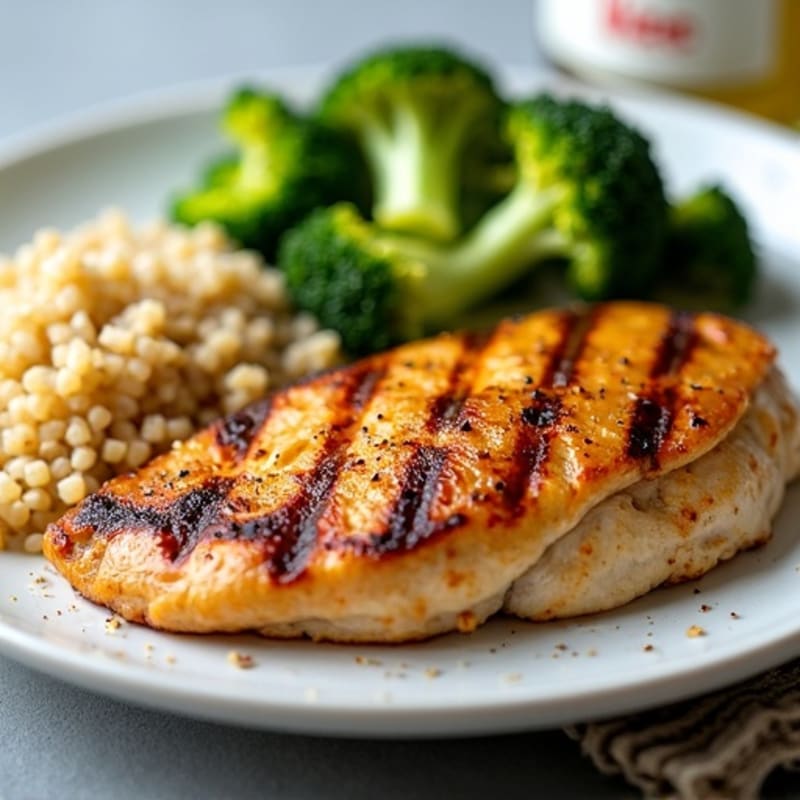 Grilled Chicken Breast with Quinoa and Steamed Broccoli