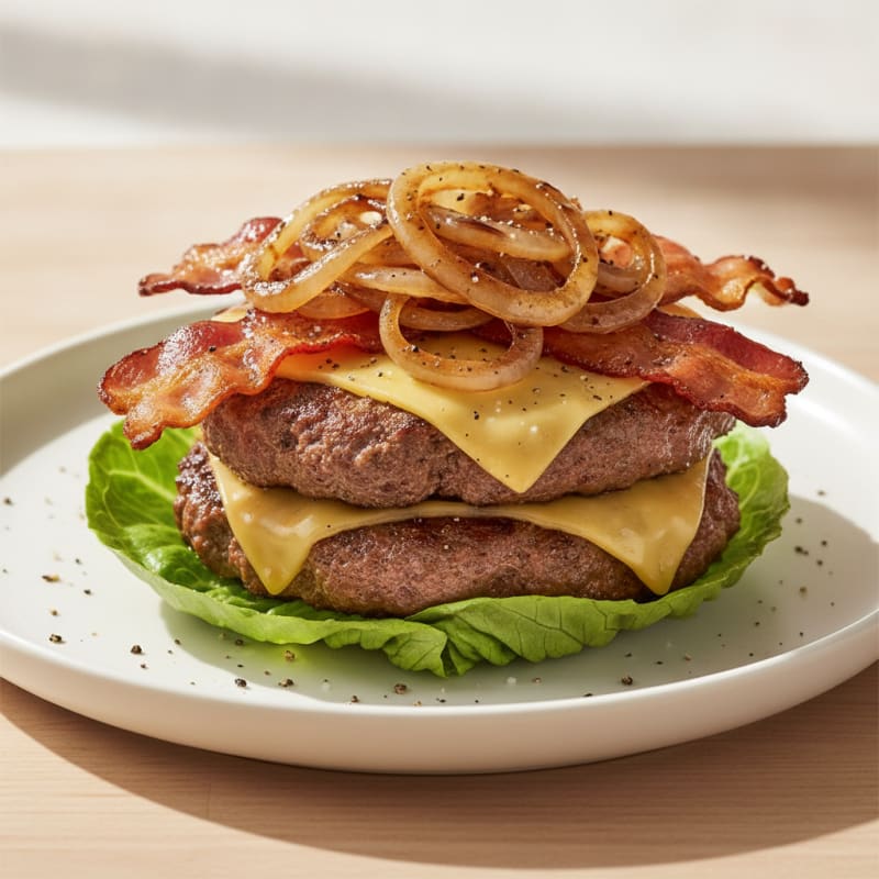 Double Bacon Cheeseburger with Caramelized Onions