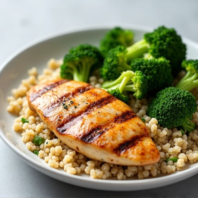 Grilled Chicken Breast with Quinoa and Steamed Broccoli