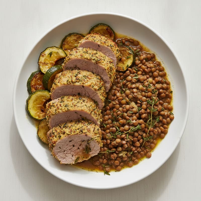 Herb-Crusted Pork Tenderloin with Roasted Zucchini